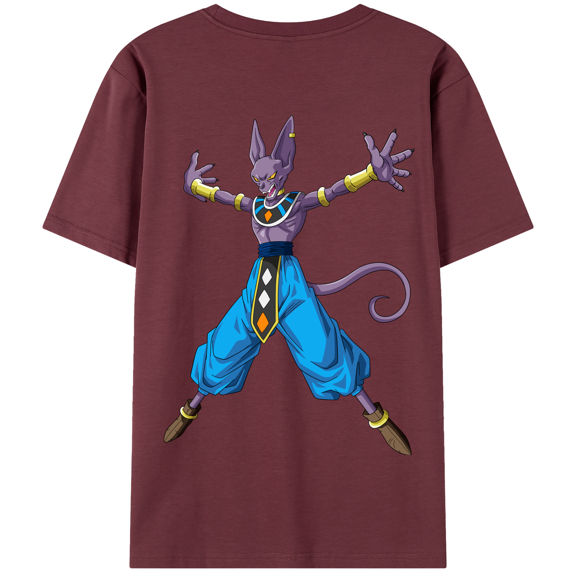（画像用） ドラゴンボール ビルス 破壊神ビルス DRAGON BALL Beerus Birusu 綿100％半袖Tシャツ（背面プリント）